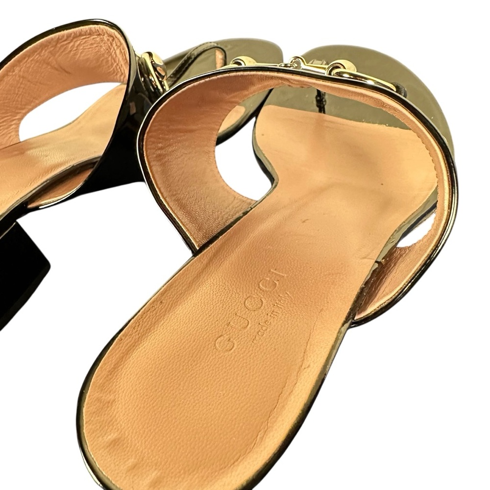 GUCCI Patent T-Bar Strap Horsebit Sandals - Picture 8 of 11